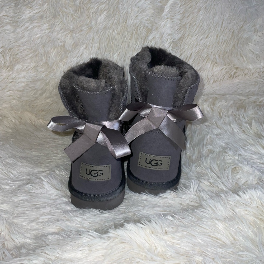 UGG Charcoal Boots with Satin Bow